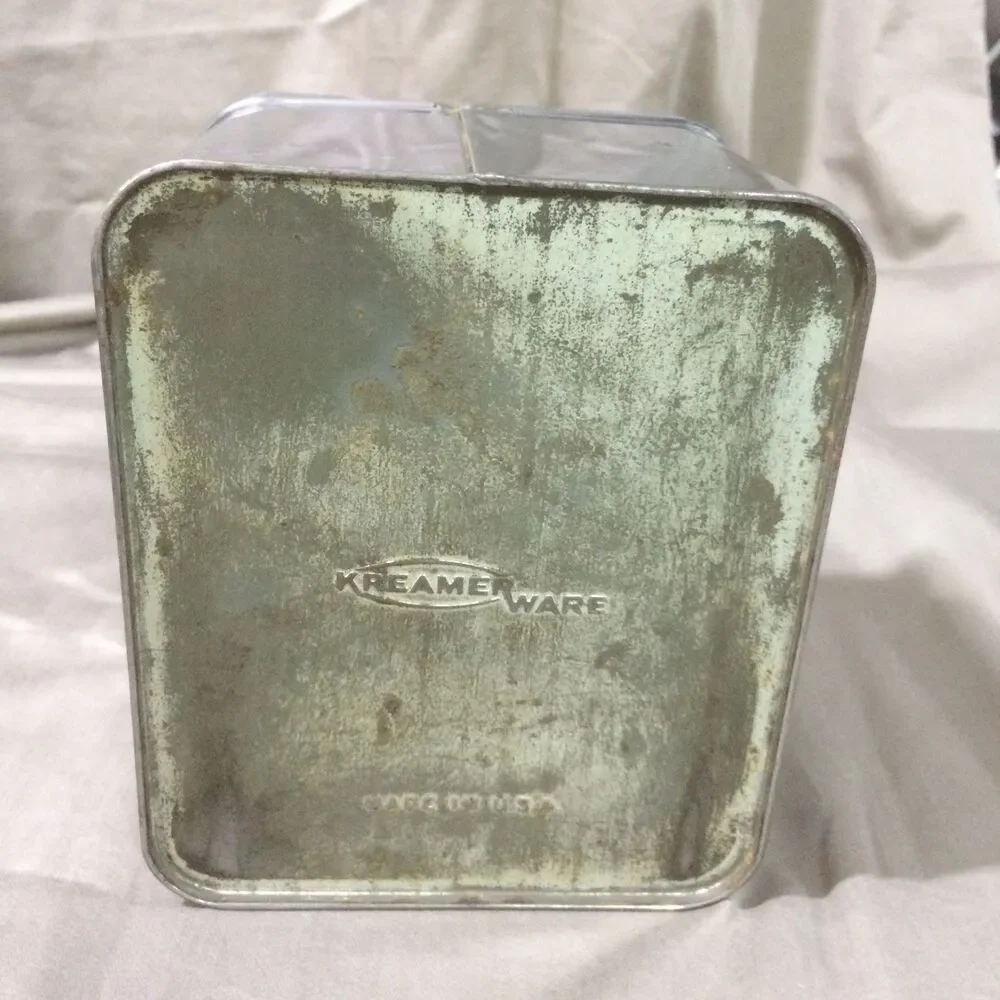 Vintage Kreamer Ware Chrome TEA Canister 1950s MCM Metal Kitchen Tin Black Knob